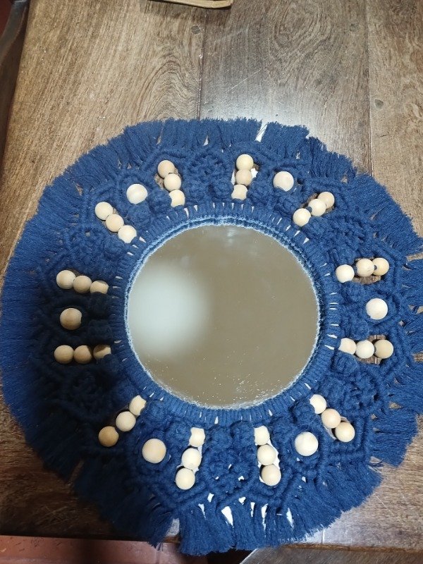 Producto - Espejo Decorativo en Macramé- Azul Marino