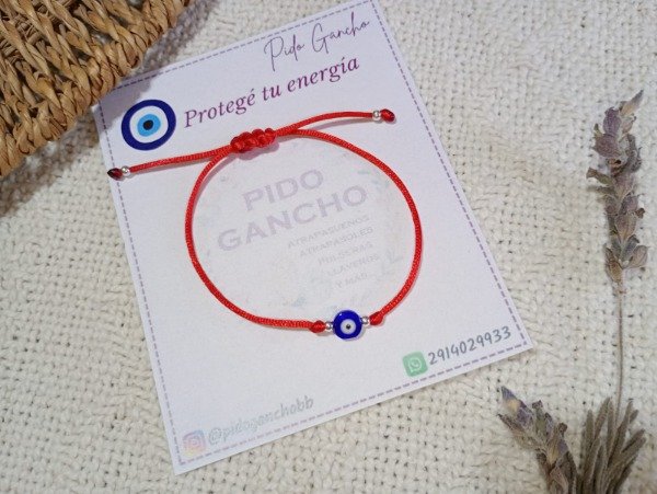 Producto - Pulsera roja ojo turco con bolitas de acero 3 mm