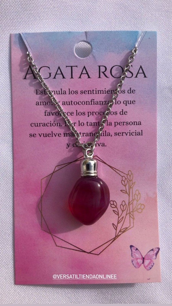 Producto - DIJE AGATA ROSA CON CADENA DE ACERO QUIRÚRGICO