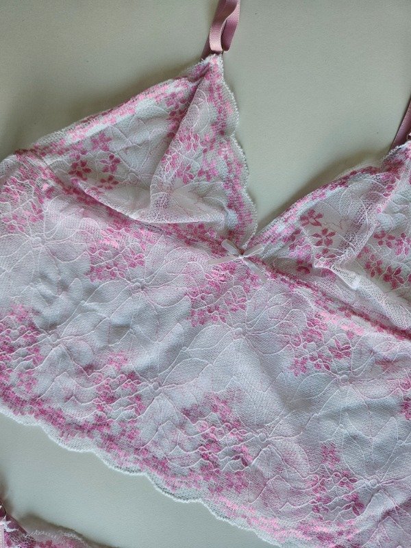 Producto - CONJUNTO TIPO TOP DE ENCAJE (EX005) ROSA Y BLANCO - 1