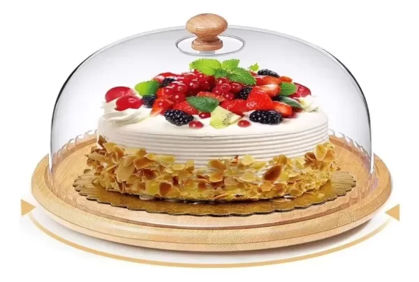 Producto - Campana Tapa Acrílico Base Bambú 30cm Quesera Porta Torta