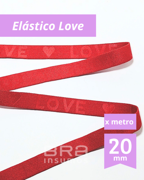 Producto - Elástico 20 mm con Relieve "Love" - Rojo [Cintura, Bajobusto, Bretel] (x Metro) - 0