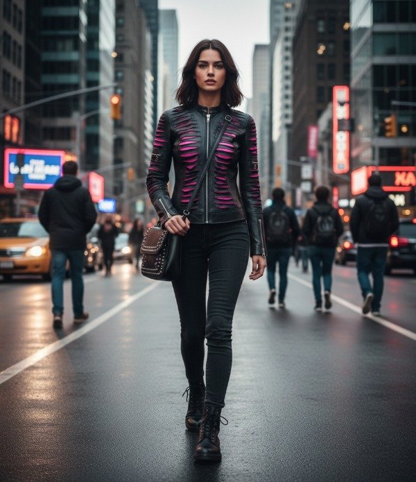 Producto - Campera Gore Cuero Eco Mujer Tajeada Edicion Limitada Black Pink Ahle