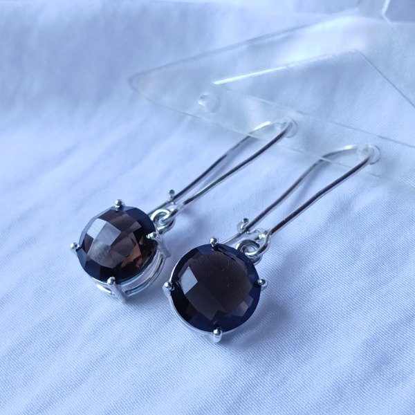 Producto - Aros Plata 925 cuarzo ahumado oscuro