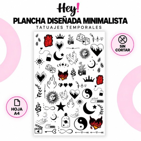 Producto - PLANCHA A4 PREDISEÑADA MINIMALISTA - TATUAJES TEMPORALES - 0