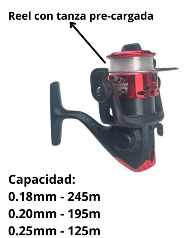 Producto - Reel Pesca Niño American Fishing Junior 200 Rojo + Tanza - 2