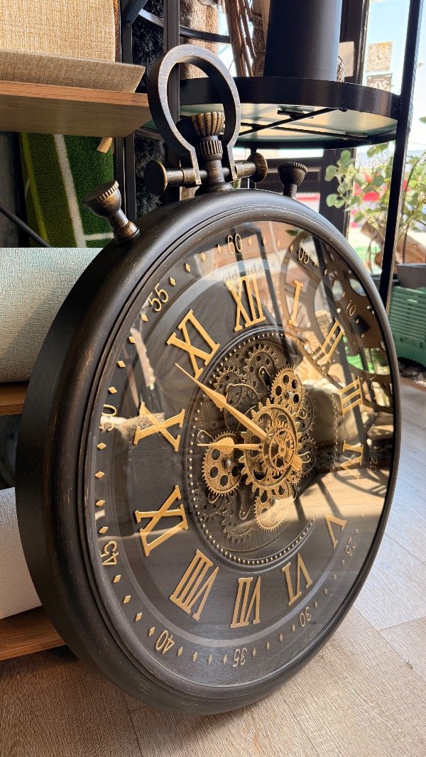 Producto - Reloj pared 60 cm engranajes cobre con dorado n romanos