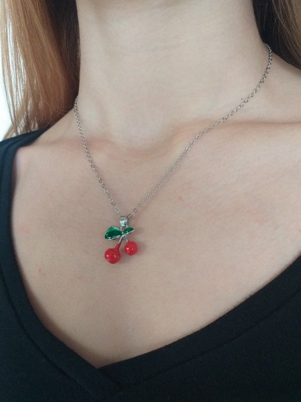 Producto - AQC0032 Collar Cereza esmaltada bijouterie