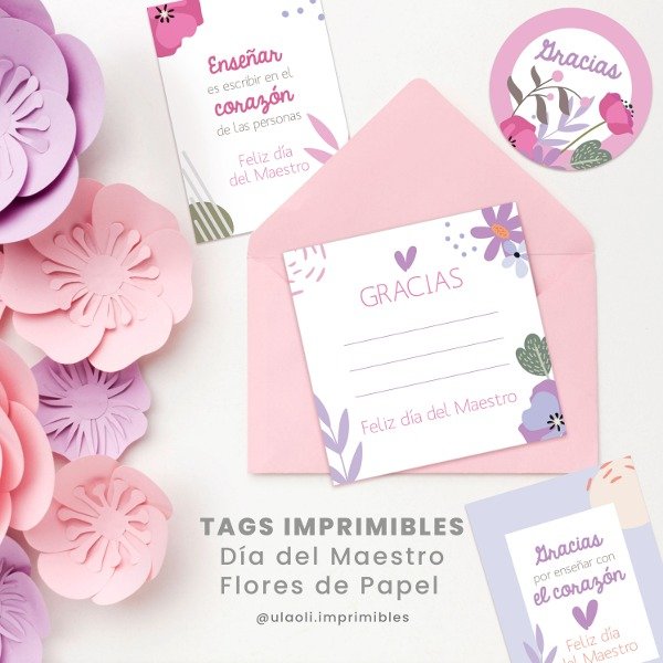 Producto - Tags Imprimibles Día del Maestro "Flores de Papel"