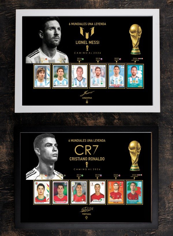 Producto - Set 2 Cuadros Messi y Cr7 Figuritas Mundiales Leyendas del Futbol, Imprimible