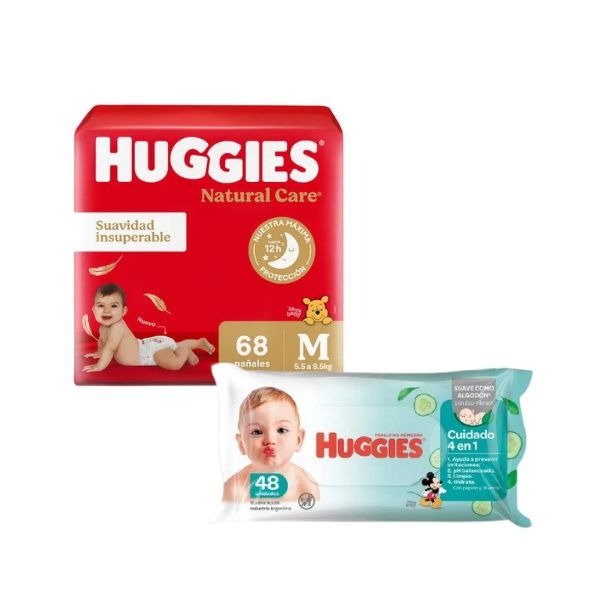 Producto - Pañales Huggies Natural Care M 68u. + Toallitas de regalo!