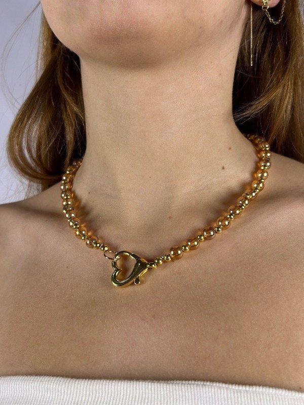 Producto - COLGANTE PERLAS VIDRIO COLOR CHAMPAGNE Y DORADO 0009