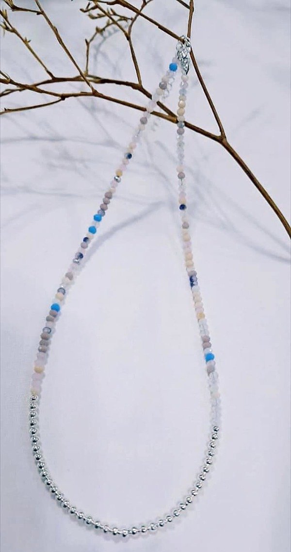 Producto - Choker cristal multicolor y bolitas de acero en el centro - 2