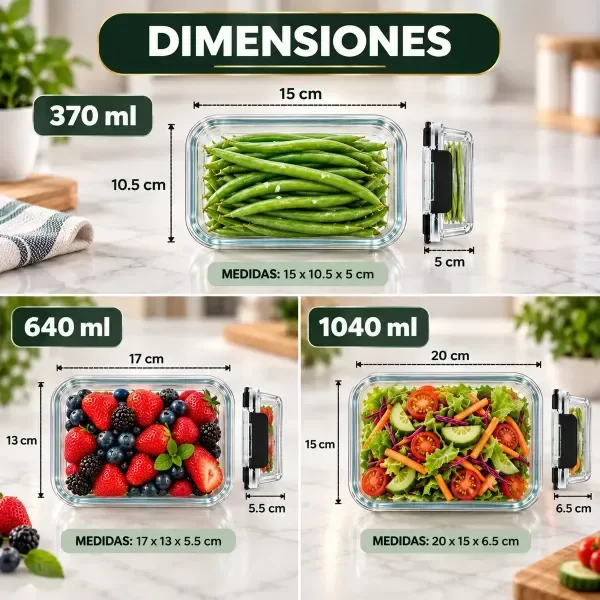 Producto - SET DE 12 RECIPIENTES DE VIDRIO HERMETICOS APTO MICROONDAS FREEZER - 4
