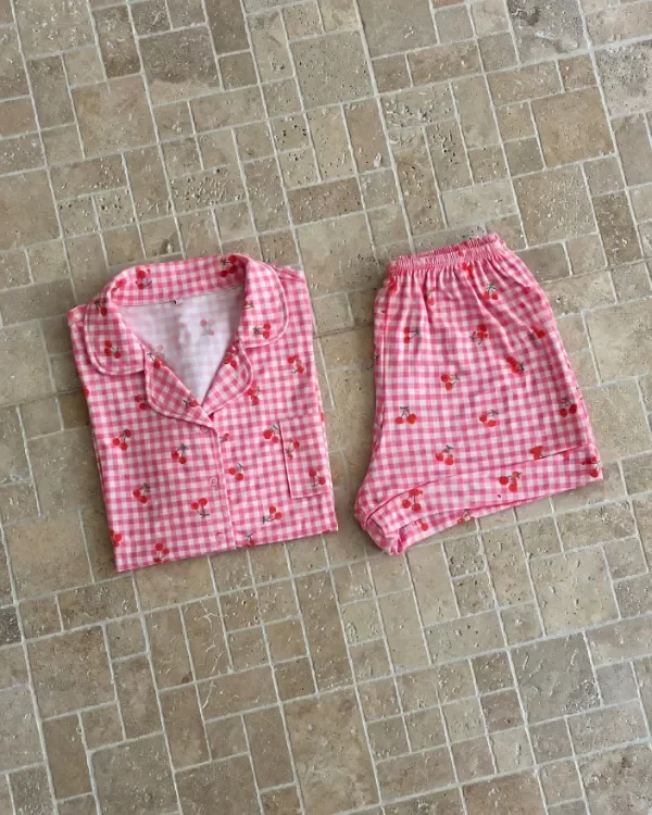 Producto - Pijama camisero corto - Cuadrille rosa - 1