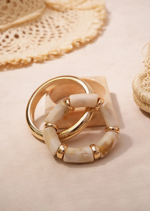 Producto - Pulsera Resina Cuadrada Crema pack x 3 - 1