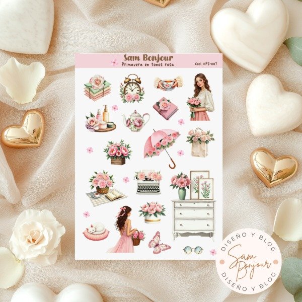 Producto - Plancha de sticker Primavera en tonos Rosa
