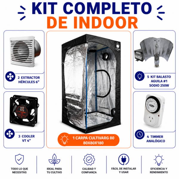Producto - KIT INDOOR CARPA CULTIVARG BASIC 80X80 + KIT SODIO 250W + VENTILACIÓN + TIMMER