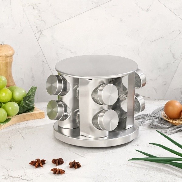 Producto - ESPECIERO REDONDO 8 FRASCOS GIRATORIO DE ACERO 16X18CM - 0