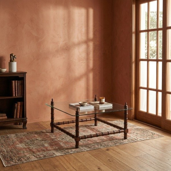 Producto - Mesa de Centro de Estilo Neoclásico en Madera Torneada y Vidrio - 0