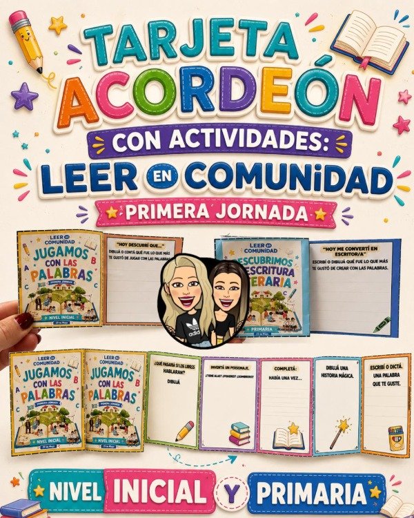Producto - TARJETA ACORDEÓN CON ACTIVIDADES. LEER EN COMUNIDAD. PRIMERA JORNADA