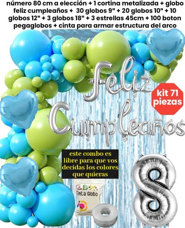 Producto - Kit 71 piezas globos verde y celeste