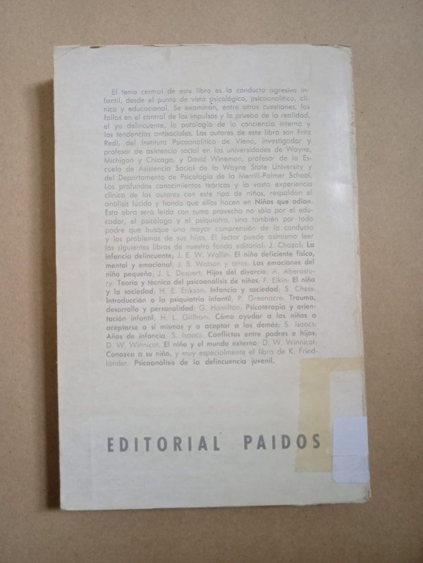 Producto - Niños que odian - Fritz Redl / David Wineman - Paidós 1970 - 1