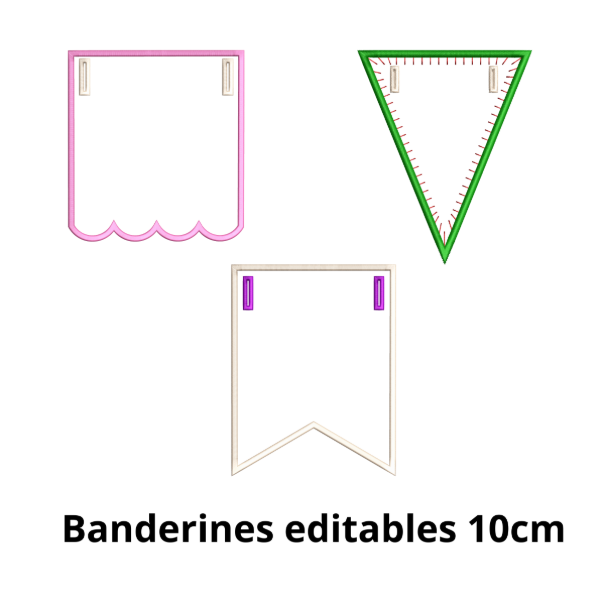 Producto - Banderines editables 10cm triangular, picos y ondas 3 diseños