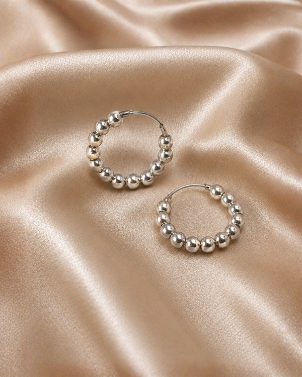 Producto - Aros de Plata Argollas con Bolitas - 0