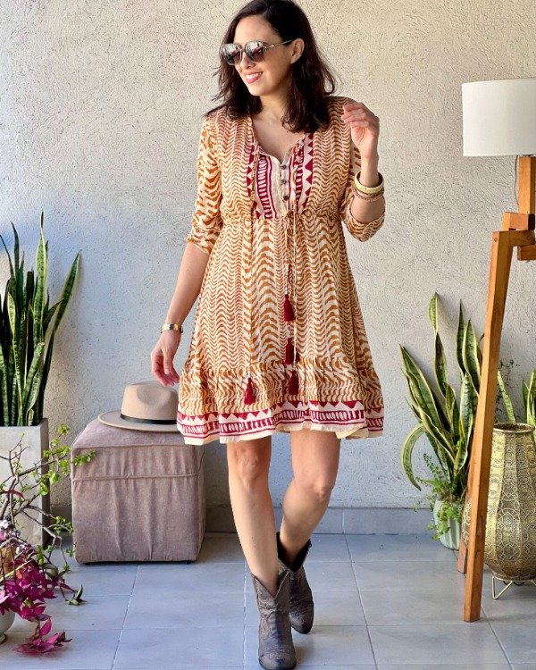Producto - Folk Algodón Block Print Maiz y Rojo S M
