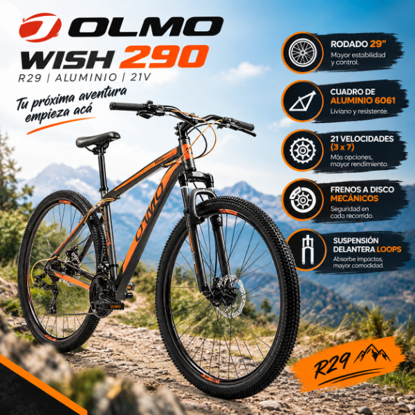 Producto - BICICLETA OLMO WISH 290 R29 ALUMINIO- NEGRO NARANJA - 0