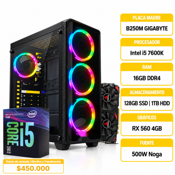Producto - PC GAMER STARTER Intel Core i5-7600K 16GB RX 560 4GB - 0