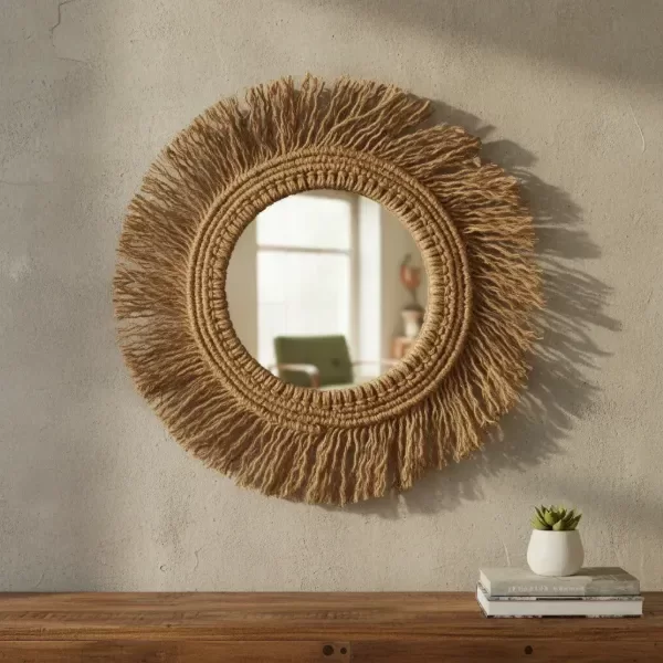 Producto - Espejo de Yute en Macramé Amelie 42/45 cm totales (espejo solo 24 cm)