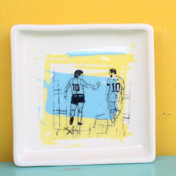 Producto - Plato cuadrdo chico. Diego y Messi