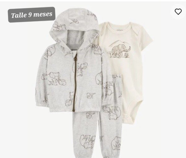 Producto - Trio carters campera pantalon y body talle 9 meses elefante