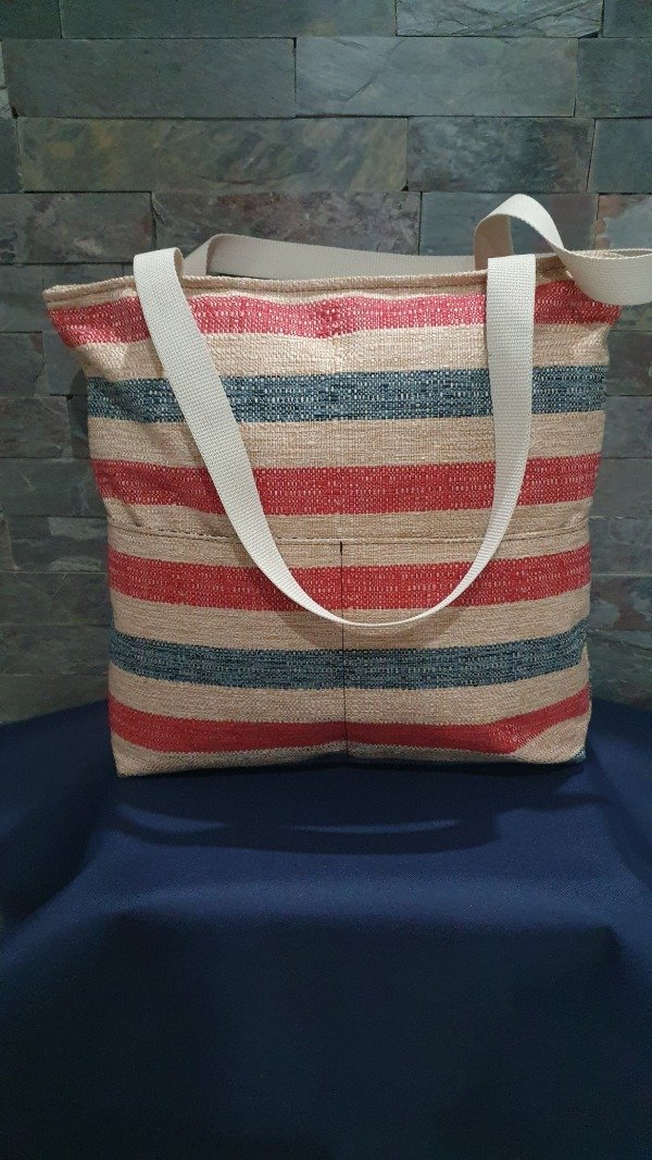 Producto - Bolso Yute Opus Rayas Rojo/Azul/Marfil