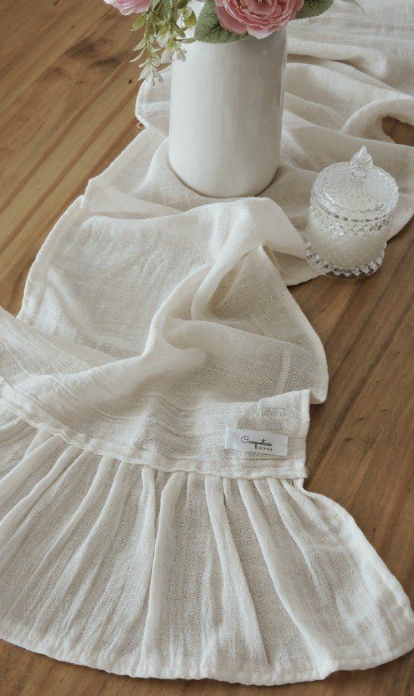 Producto - Camino de mesa de gasa crudo volados 1,80