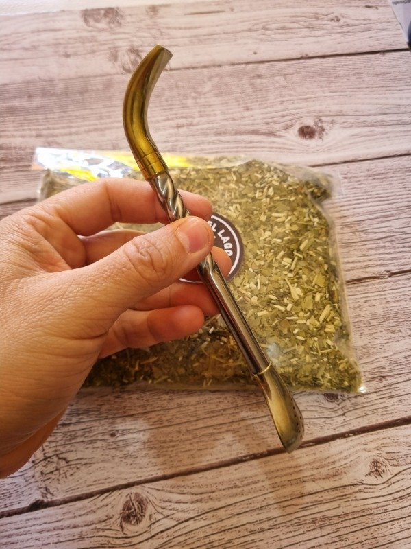 Producto - Bombillon trenzado de Alpaca boquilla dorada - 0