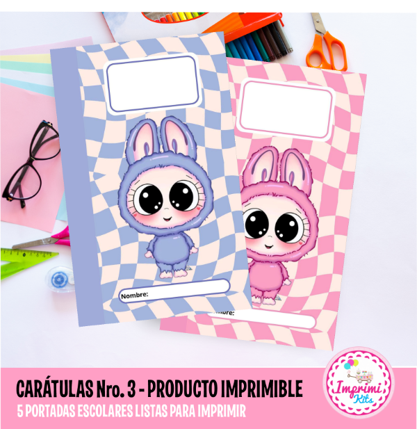 Producto - Carátulas Labubu Imprimibles Carpeta Nro. 3 Separadores Escolares