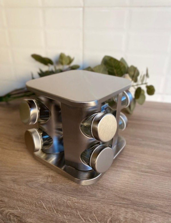 Producto - Especiero giratirio de acero cuadrado  de 8 frascos