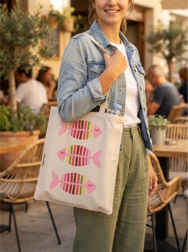 Producto - Tote bag Pecesitas / Rosa solft / 30x35 cm - 0