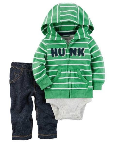 Producto - Trio Bebe con Campera Rayada Verde HUNK