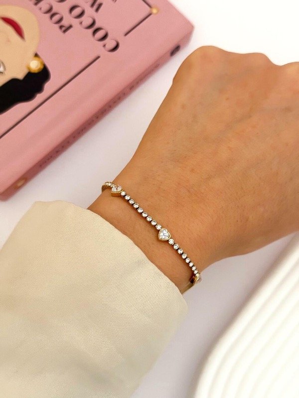 Producto - Pulsera Cristales Corazón Acero Dorado