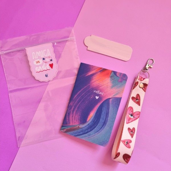 Producto - Set ziploc + libreta a6 lisa + llavero + marcapaginas imantado