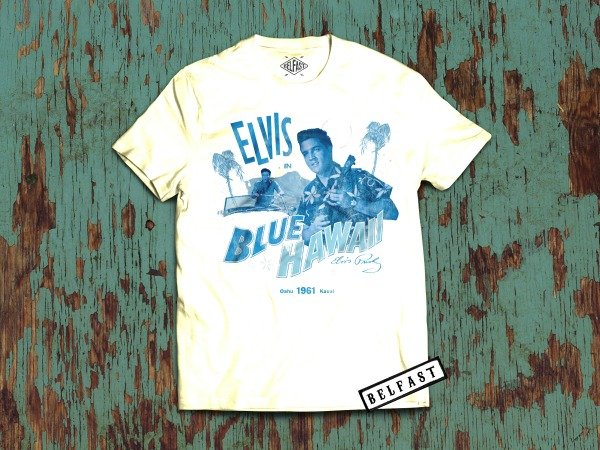 REMERA ELVIS BLUE HAWAII -BLANCA O HUESO-