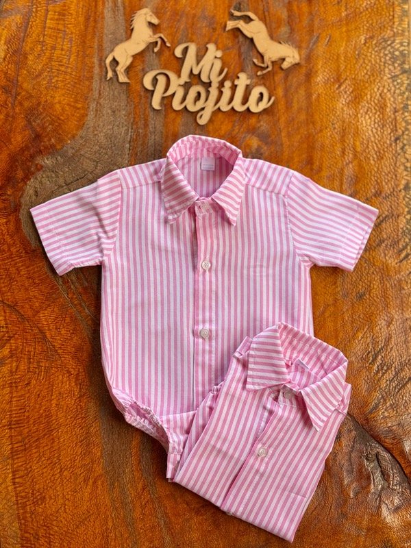 Producto - Body Camisa Rayitas Rosa MC