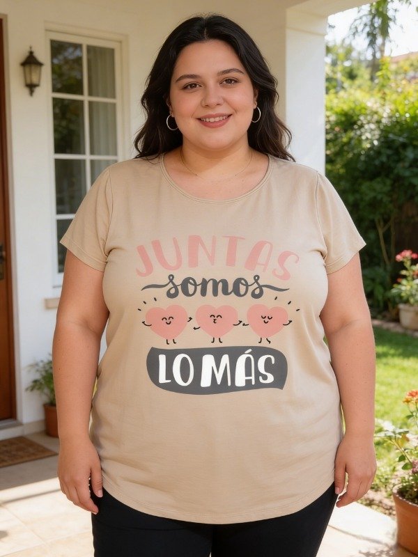 Producto - Remera Dama Basica MARRON CORAZONES