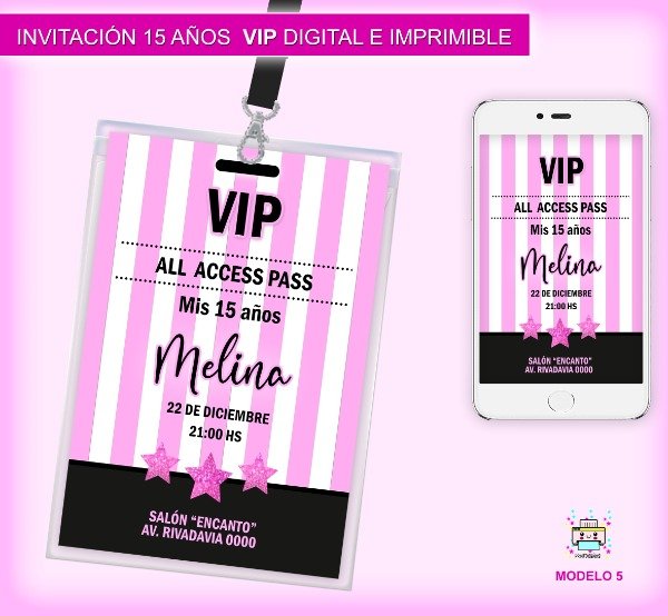 Producto - Tarjeta invitación 15 años VIP digital e imprimible M5
