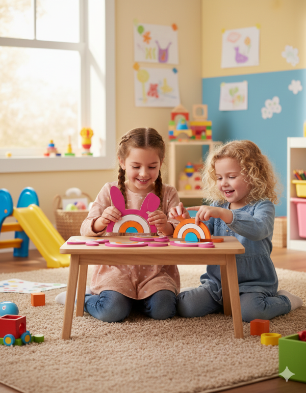 Producto - Conejita de Madera en forma de arcoiris
