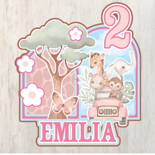 Producto - Cake topper 3D y Shaker SAFARI ROSA